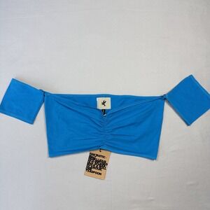One Teaspoon Off Shoulder Crop Top Women Large Super Blue Ruched‎ Streetluxe
